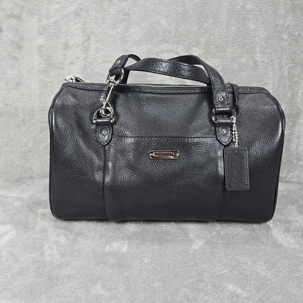 Coach Avery Black Pebbled Leather Footed Tassle Satchel Crossbody Handbag F26121